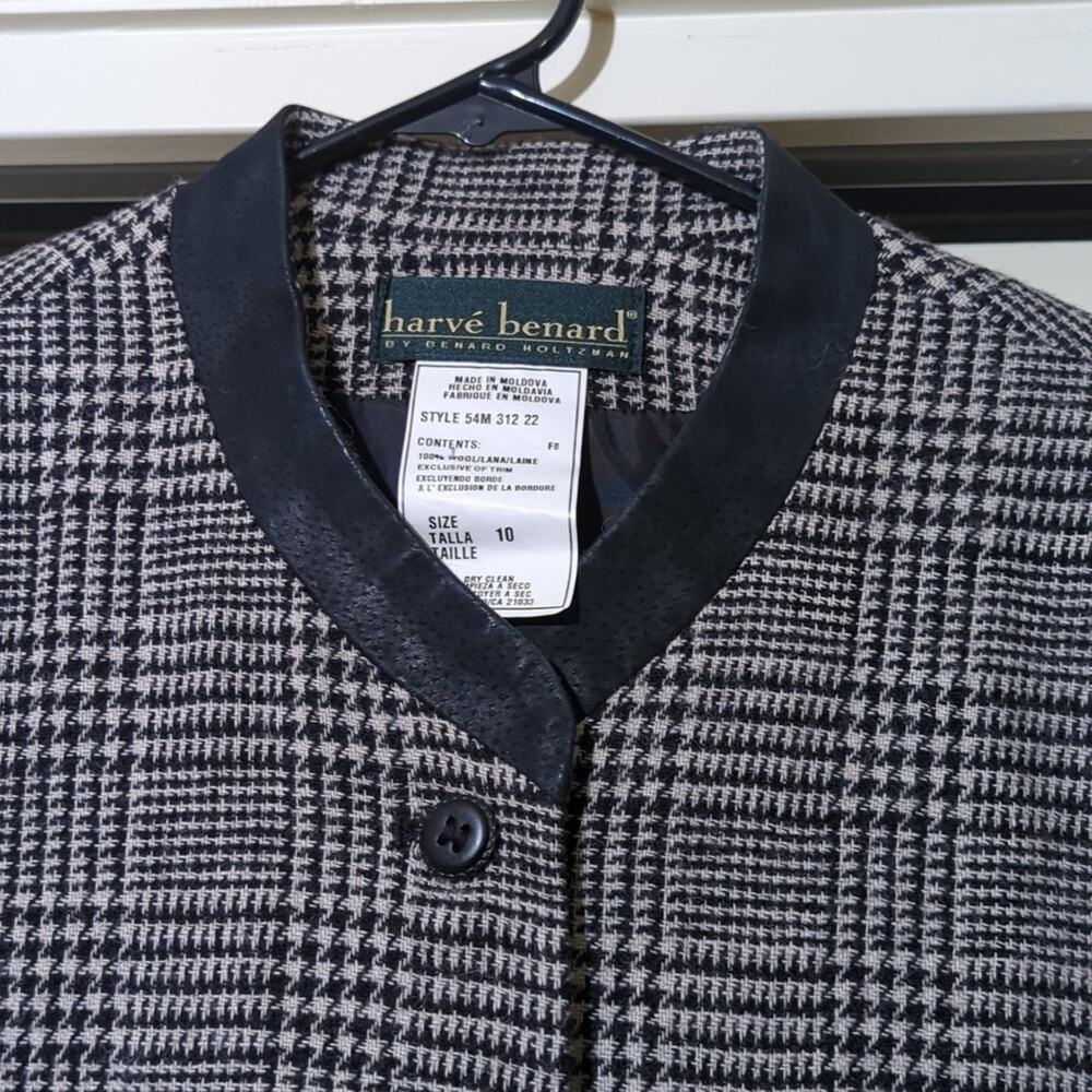 Harve Benard Black Plaid Wool Faux Suede Mandarin Collar Vintage Jacket Sz 10 - Picture 5 of 10
